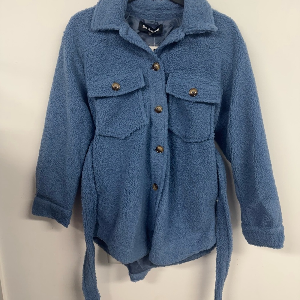 En Saison Blue Teddy Jacket Soft and Versatile